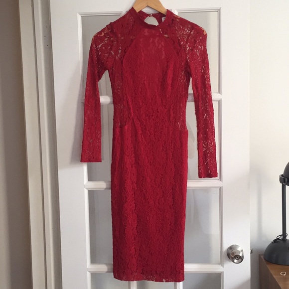 Dresses & Skirts - Long sleeve, red, lace dress with keyhole back